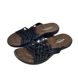Merrell Womens District Mahana Leather Slip On Strappy Sandals, Black Size 8
